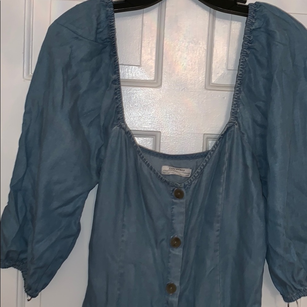 Zara balloon sleeves midi denim dress-M